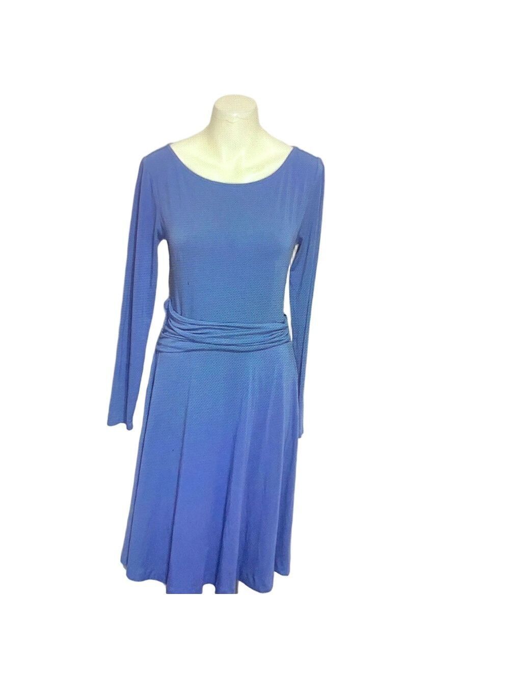 Betabrand Slate Blue Long-Sleeve Draped Waist Dress Sz Small